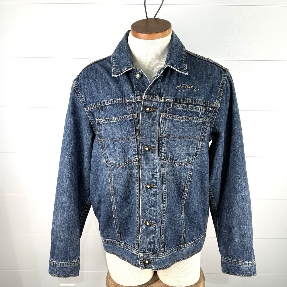 Vintage Y2K Trucker Denim Jean Jacket Men S Blue Classic Long Sleeve 100% Cotton